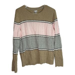 Croft & Barrow Pink, Tan, Gray Cable Knit Sweater, XL, Pre-owned